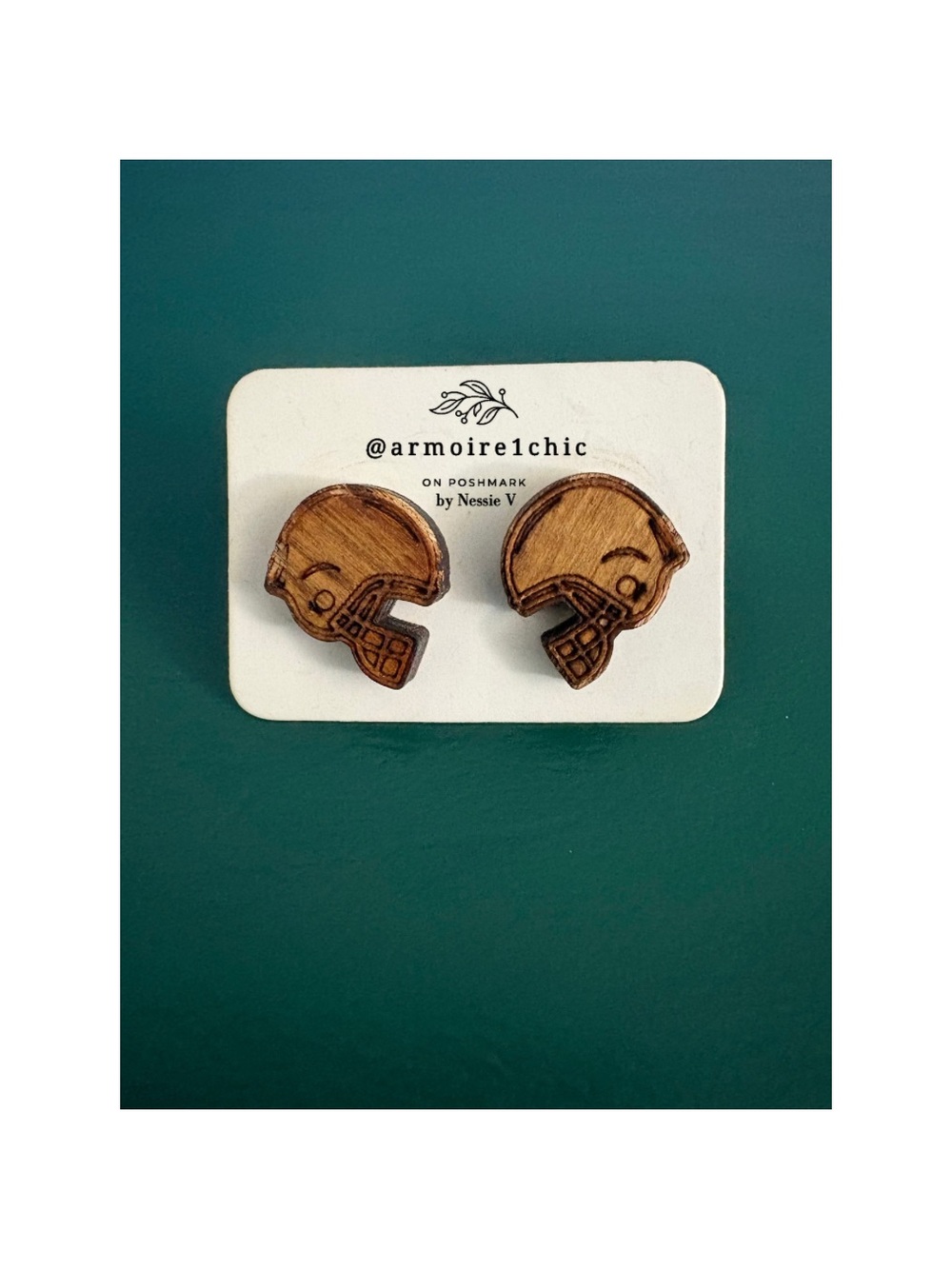 FOOTBALL HELMET EARRINGS | Etched Wood Post Studs